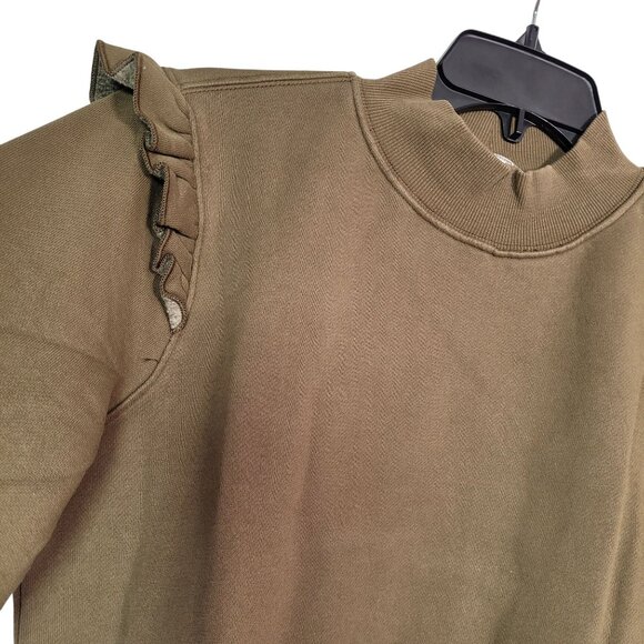 Goodthreads Women Heritage Fleece Long Sleeve Ruffle Shoulder Sweatshirt Olive M - Picture 5 of 11